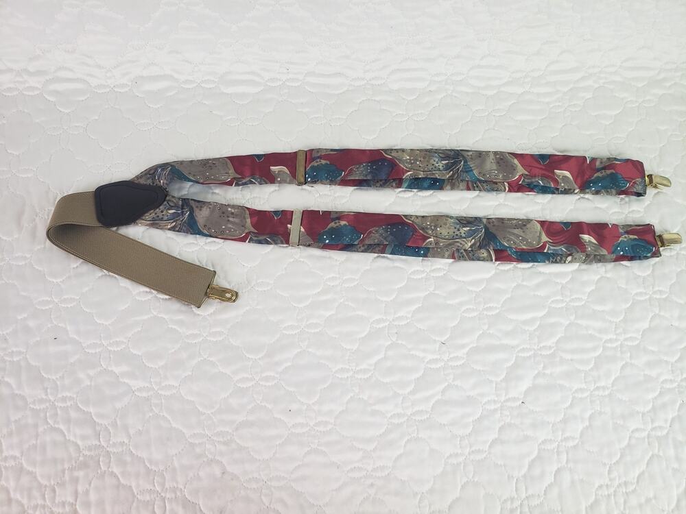 Vintage 1980s CAS W. Germany Y-Back Geometric Suspenders Braces Gold Clips